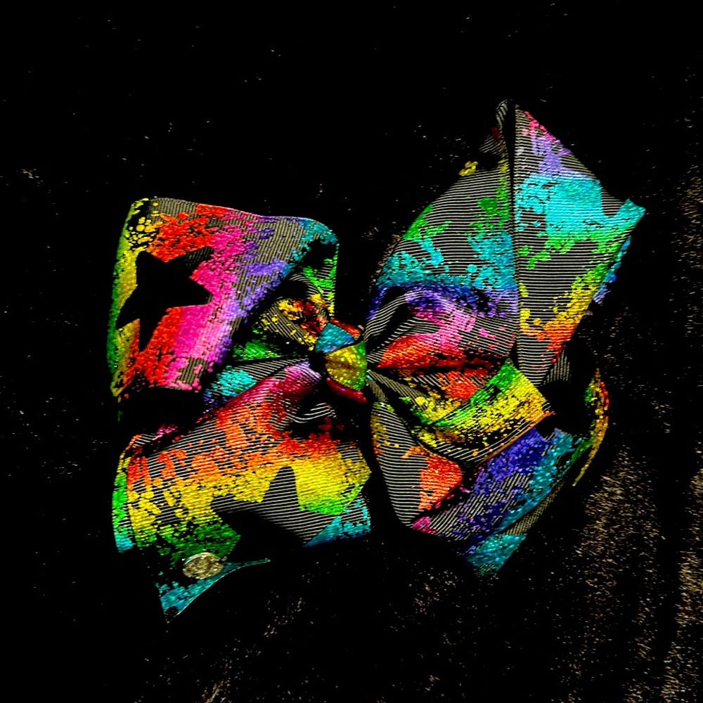 Black JOJO Bow with rainbow screen print